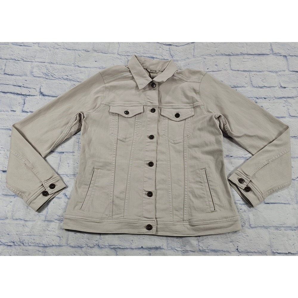 Duluth Trading Co Denim Jacket Womens S Tan Cotton Blend Trucker Utility Coat